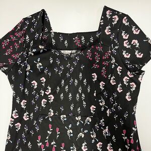 Lane Bryant Black Floral Dress w/ Lace Trim | Size 18/20